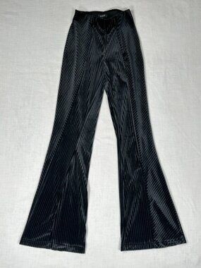 Wildfox Velvet Stripe Pull On Flare Pants XS Sheer Black High Rise Inseam 32